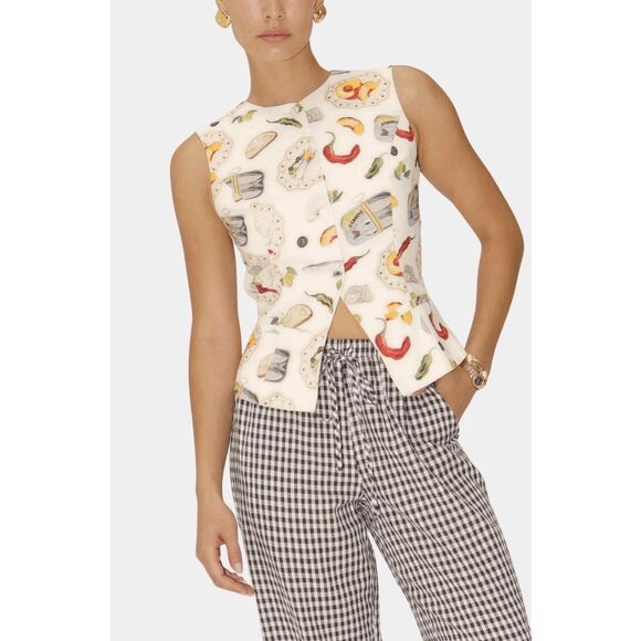 Hausen Cream Italian Picnic Sleeveless Button Up Martha Top Women's Size Small - Picture 1 of 7